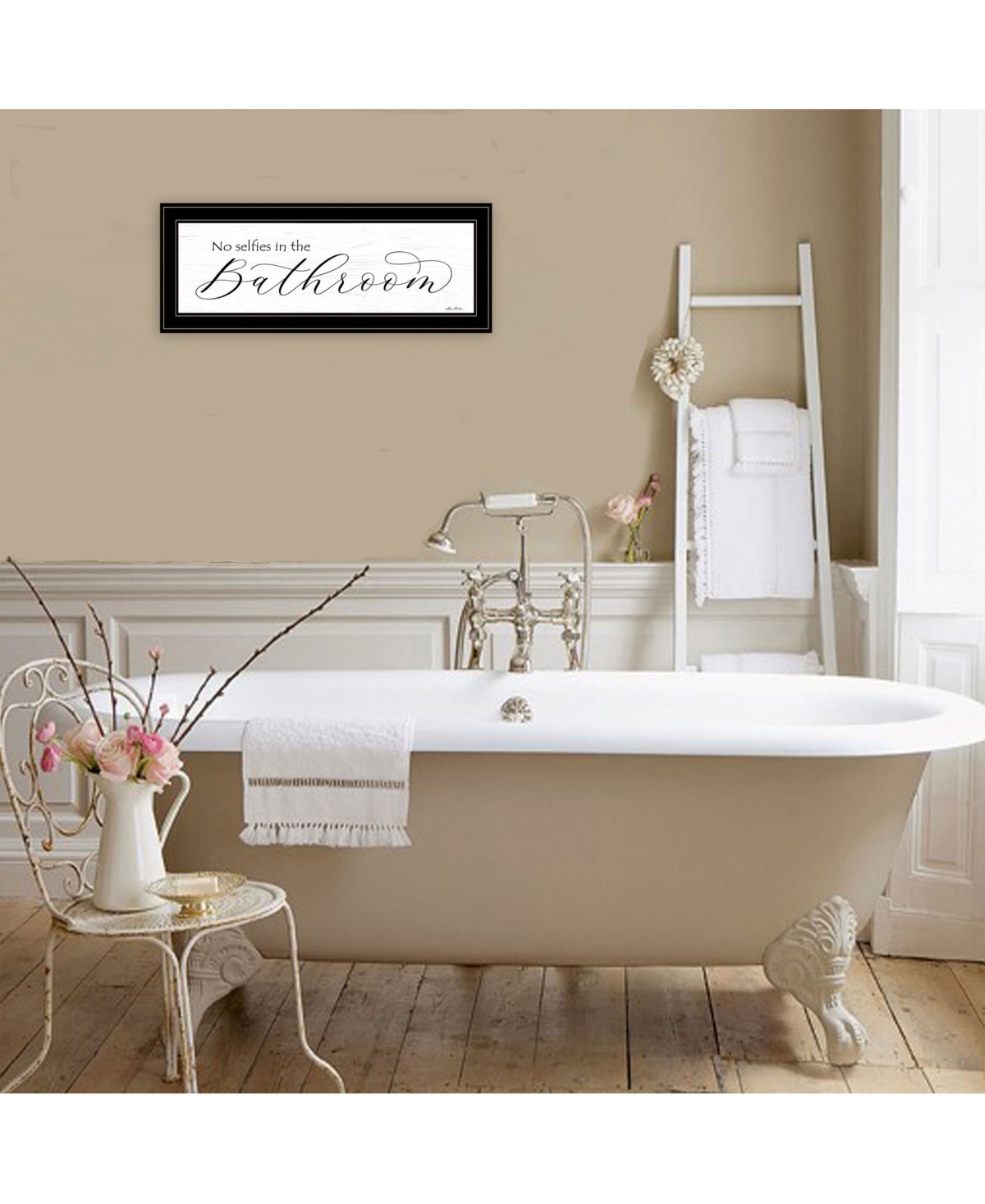 Trendy Decor 4U No Selfies in the Bathroom by Lori Deiter, Ready to hang Framed Print, Black Frame,
