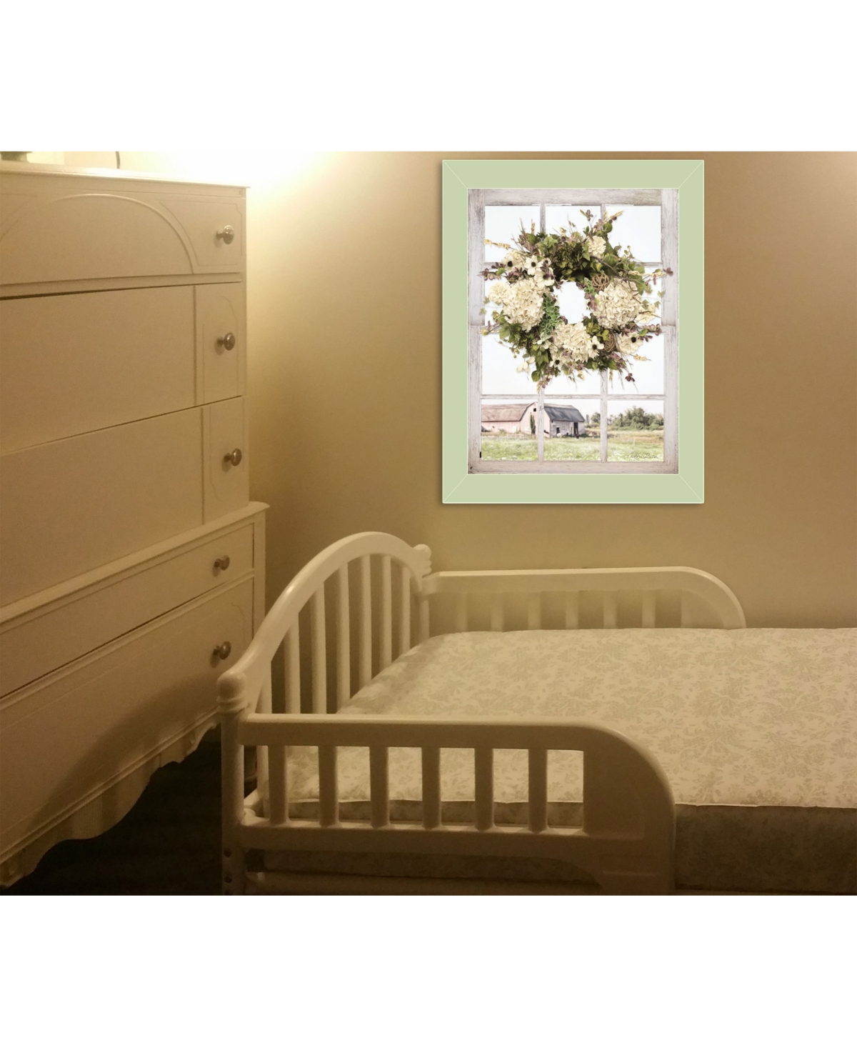Trendy Decor 4U Pleasant View by Lori Deiter, Ready to hang Framed Print, Light Green Window-Style Frame,