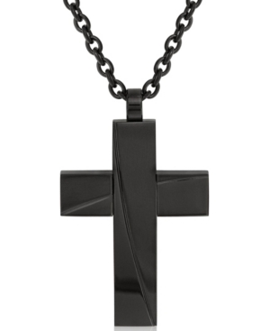 image of Sutton Black Stainless Steel Stripe Cross Pendant Necklace