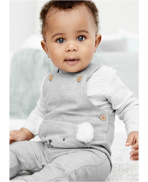 Carter S Baby Boys 2 Pc Bear Overalls Striped T Shirt Set
