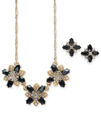 Charter Club - Gold-Tone 2-Pc. Set. Jet Stone & Crystal Cluster Stud Earrings & Pendant Necklace