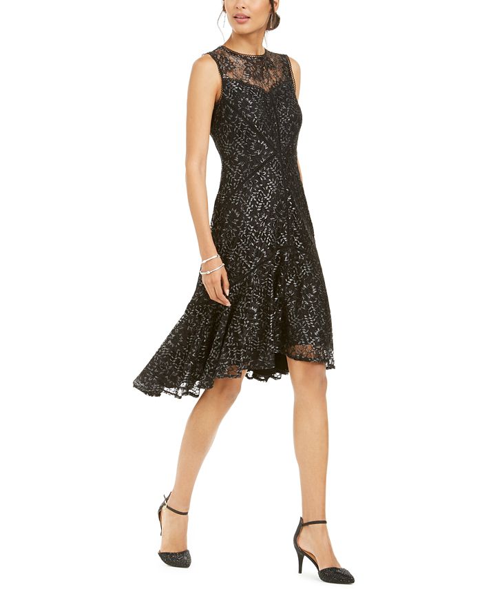 Taylor MetallicLace Illusion HighLow Dress Macy's