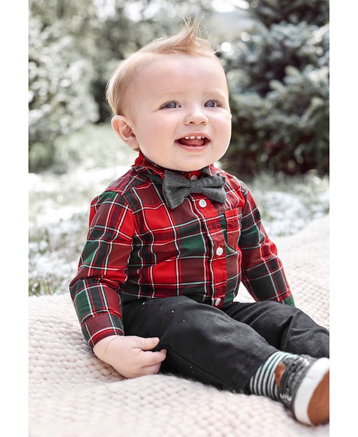 Carter's Baby Boys 3Pc. Cotton Plaid Bodysuit, Bow Tie & Twill Pants