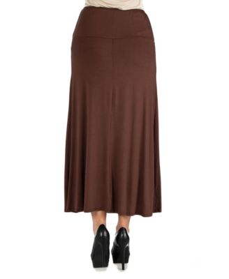 Women Elastic Waist Solid Color Maxi Skirt