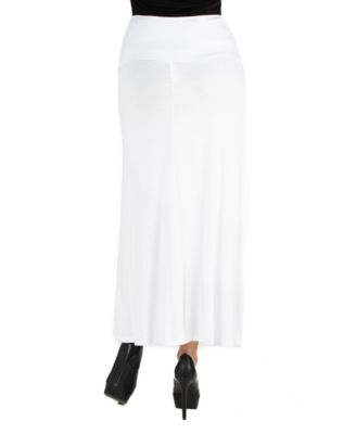 Women Elastic Waist Solid Color Maxi Skirt