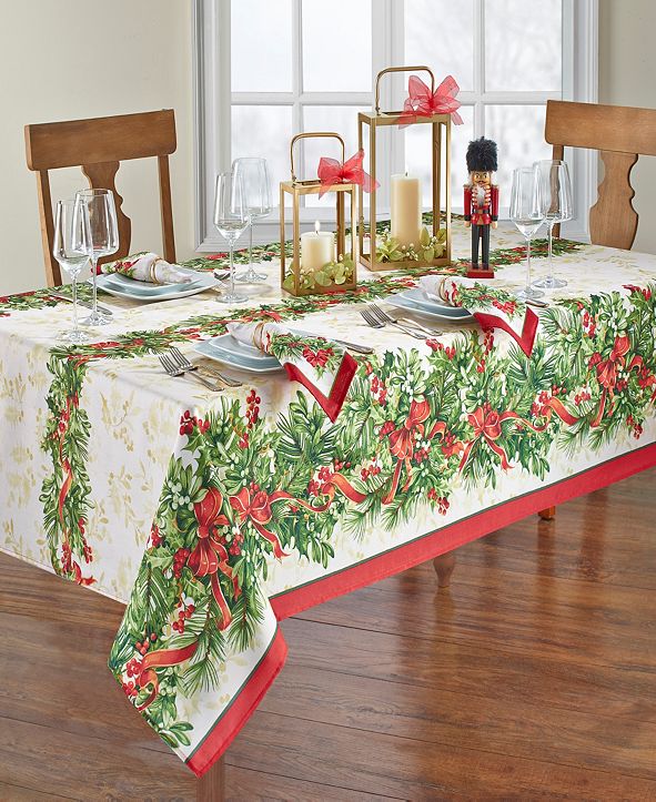 Elrene Holly Traditions Holiday Tablecloth 60" x 84" Oblong & Reviews