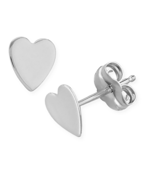 image of Flat Heart Stud Earrings in 14k Yellow Or White Gold