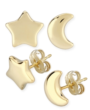 image of Star & Moon Stud Earrings Set in 14k Yellow Gold (8mm)