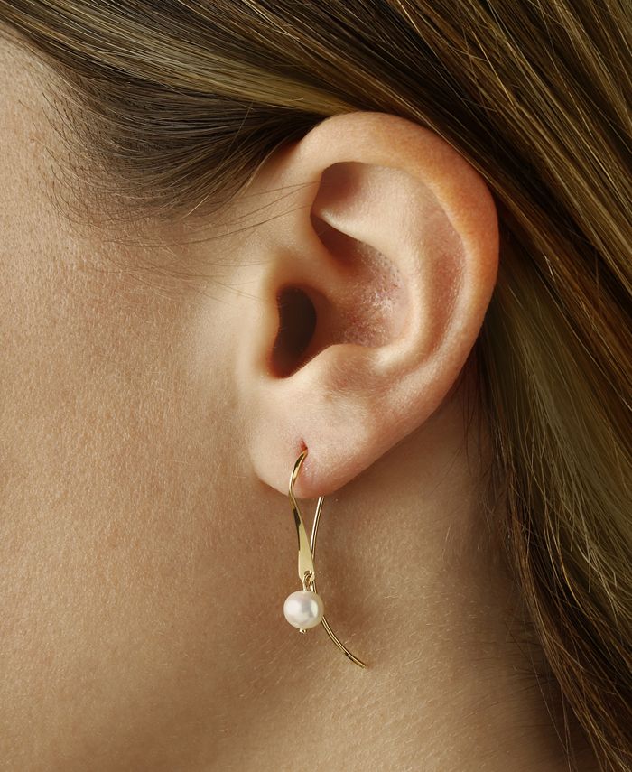 Macy's - Mini Sweep Pearl (5 mm) Drop Earrings Set in 14k Yellow Gold