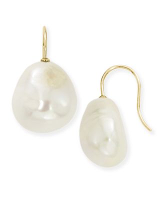 11-12mm White Baroque Pearl Earrings Gold Hooks Delicate Classic Temperament 