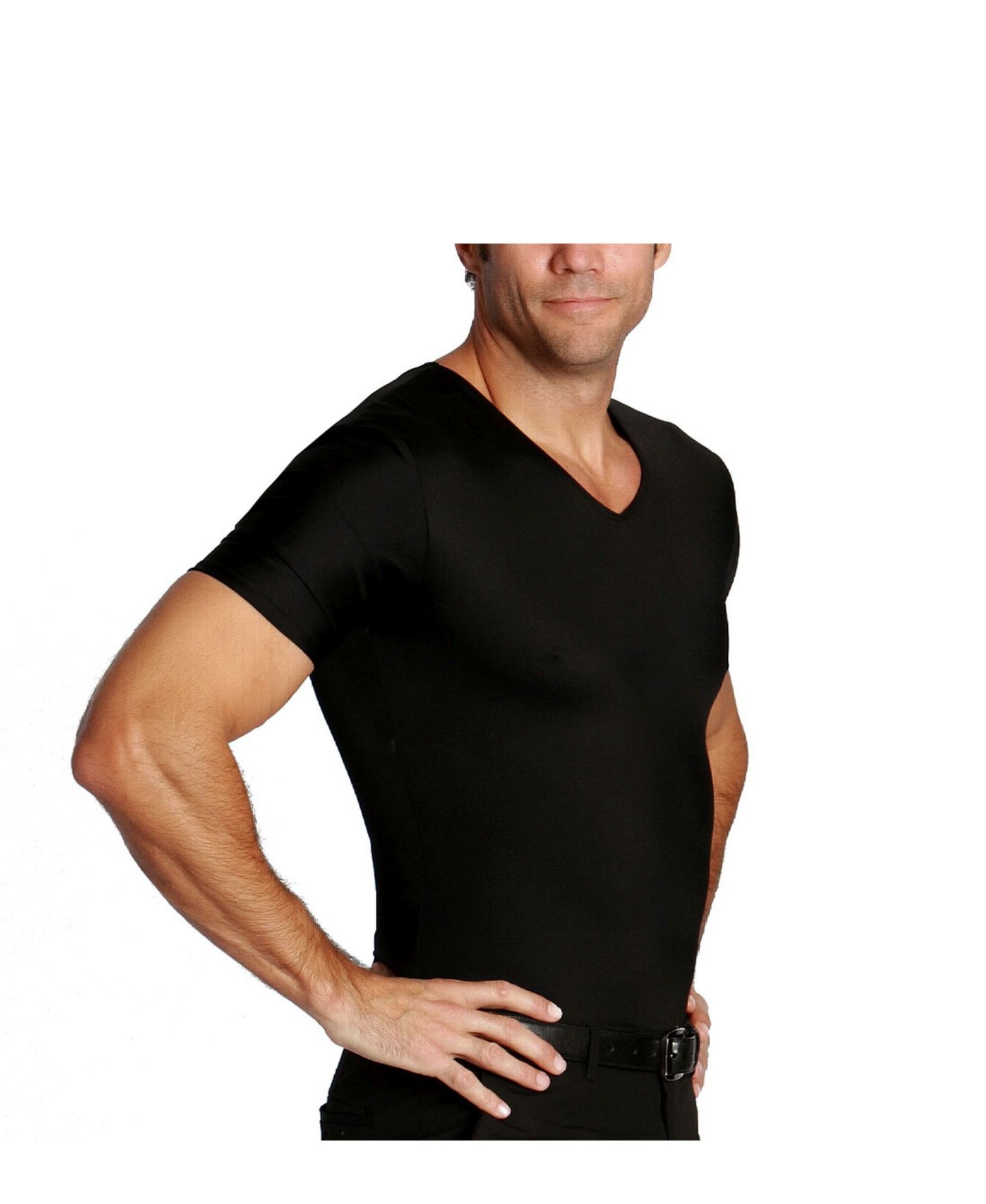 Мужская футболка Instaslim Insta Slim Compression Short Sleeve V-Neck, цвет: Чёрный — фото 3