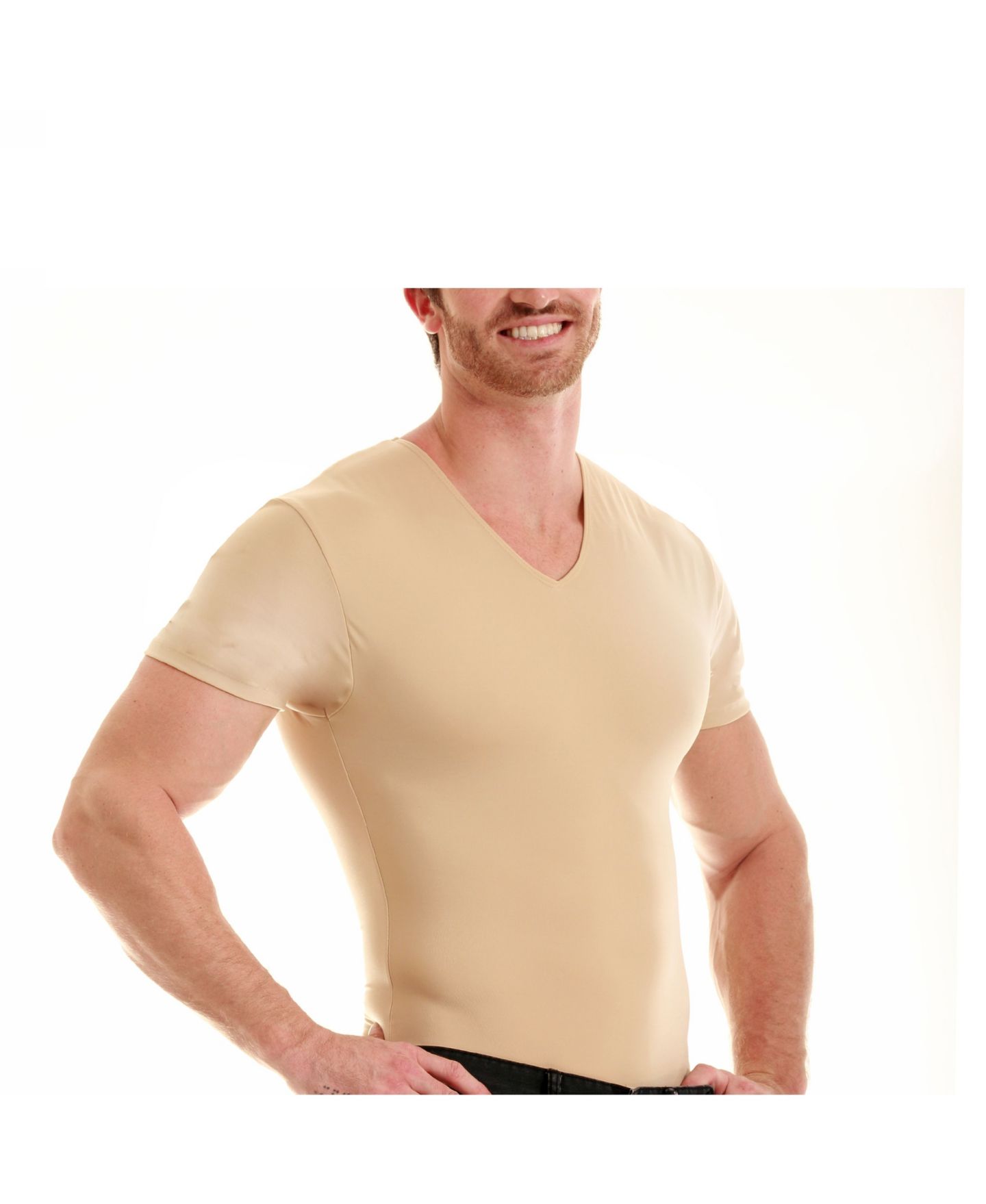 Мужская футболка Instaslim Insta Slim Compression Short Sleeve V-Neck, цвет: Чёрный — фото 11