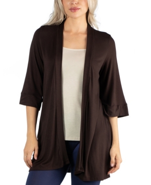 24Seven Comfort Apparel Open Front Elbow Length Sleeve Women Cardigan