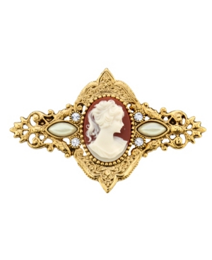image of Downton Abbey 14K Gold-Dipped Carnelian Cameo Oval Bar Pin