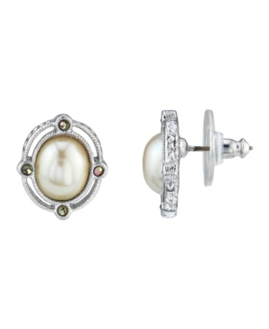 image of Downton Abbey Crystal Imitation Pearl Round Button Earrings