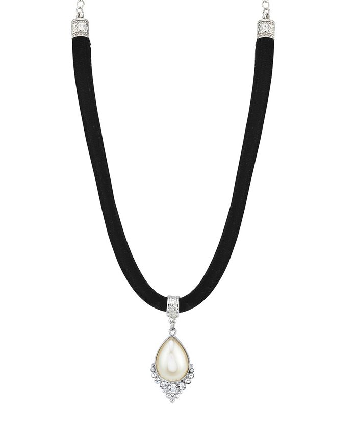 Downton Abbey Crystal and Imitation Pearl Teardrop on Velvet
