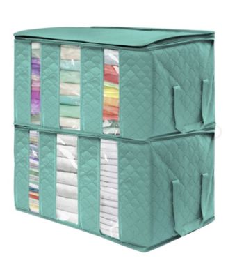 Foldable Storage Bag Organizers, 3 Sections, Great for Clothes, Blankets, Closets, Bedrooms, and More, 2-Pack (Teal