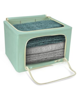 2 Pack Medium Foldable Storage Box - Metal Frame, Oxford Fabric, Large Window & Handles - Organization for Bedroom, Linens & Clothes