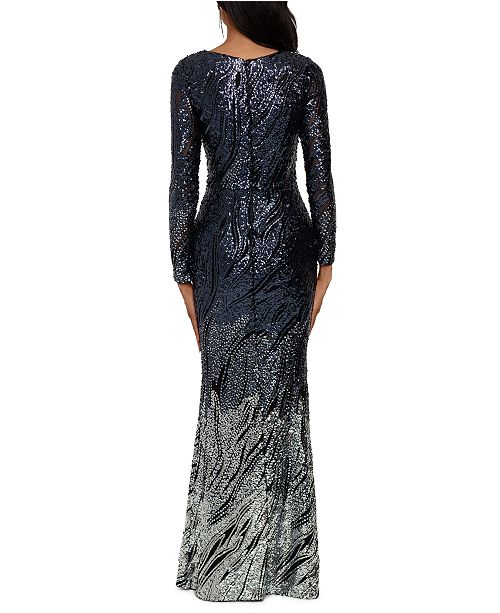 Betsy & Adam Long-Sleeve Ombré Sequined Gown & Reviews - Dresses ...