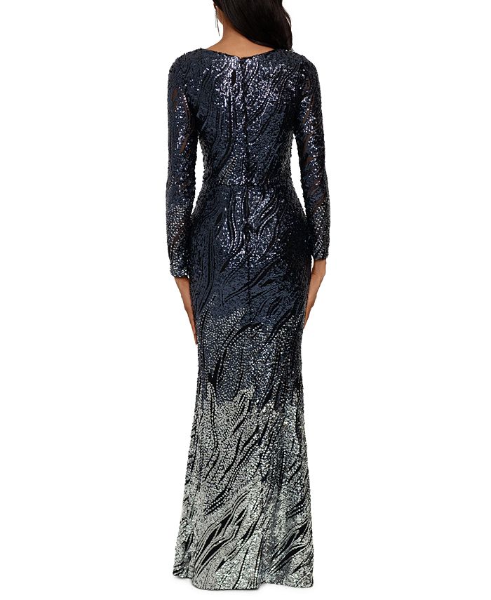 Betsy & Adam Long-Sleeve Ombré Sequined Gown - Macy's
