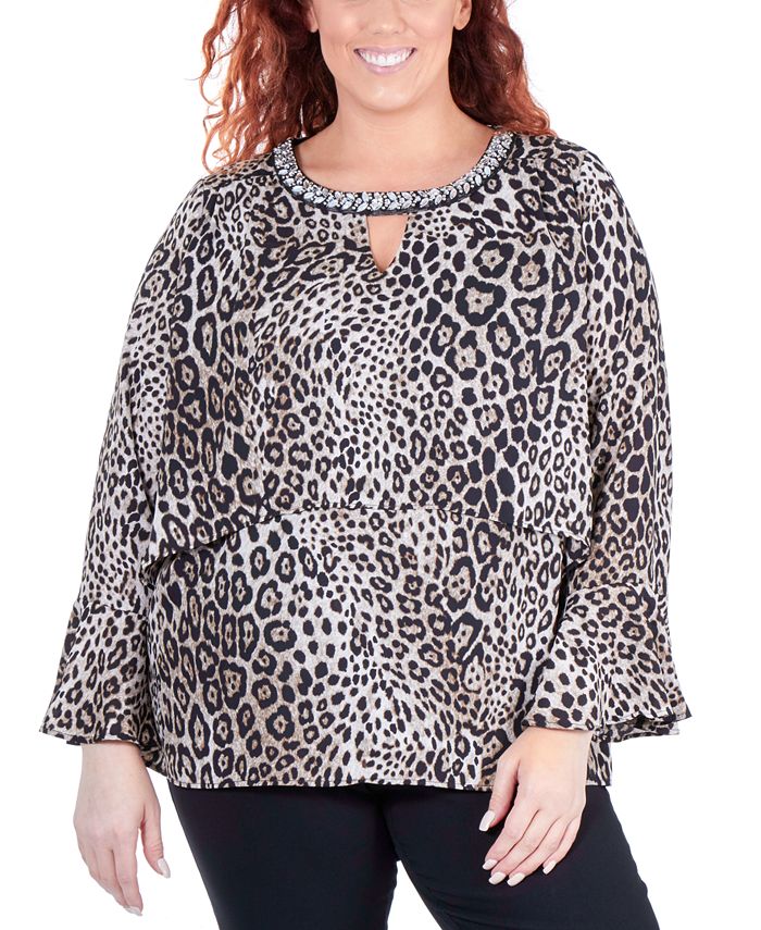 NY Collection Plus Size Animal Print Top - Macy's