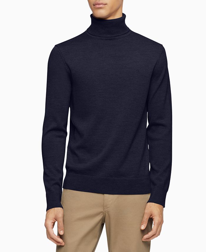 Calvin Klein Merino Turtleneck Logo Sweater - Macy's