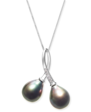 image of Cultured Black Tahitian Pearl (9mm) & Diamond (1/20 ct. t.w.) Double Loop 18