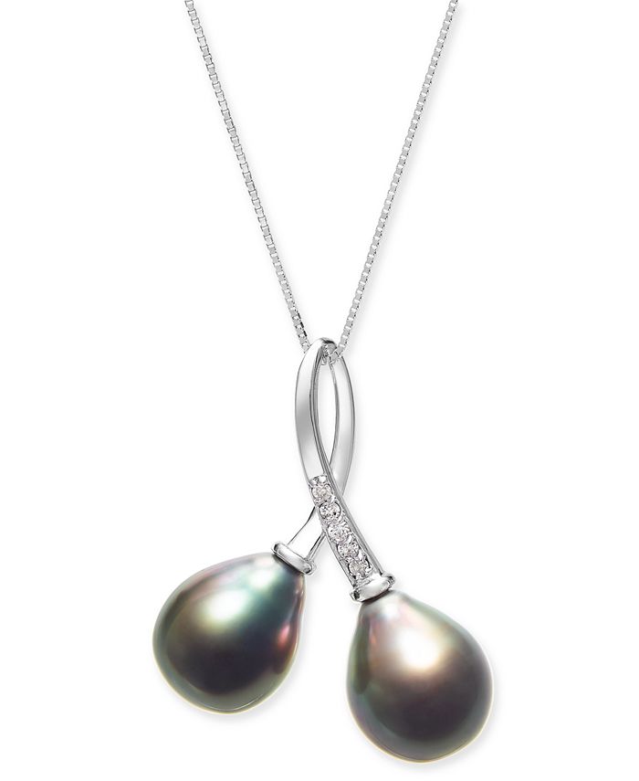 Macy's Cultured Black Tahitian Pearl (9mm) & Diamond (1/20 ct. t.w ...