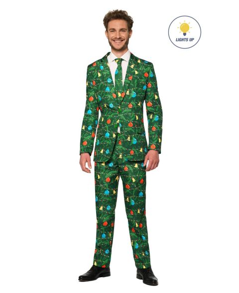Мужской новогодний костюм Suitmeister со светящимися элементами, приталенный, Green, цвет: Зелёный