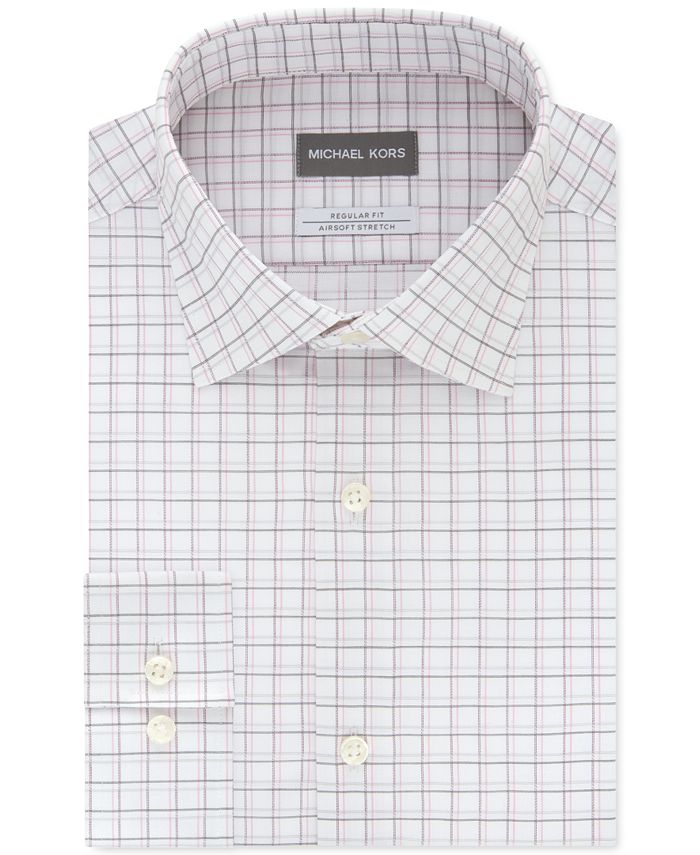 Michael Kors Men's Classic Regular Fit Non Iron Airsoft Performance Stretch Plaid Dress Shirt Blue Size 18.5X34-35
