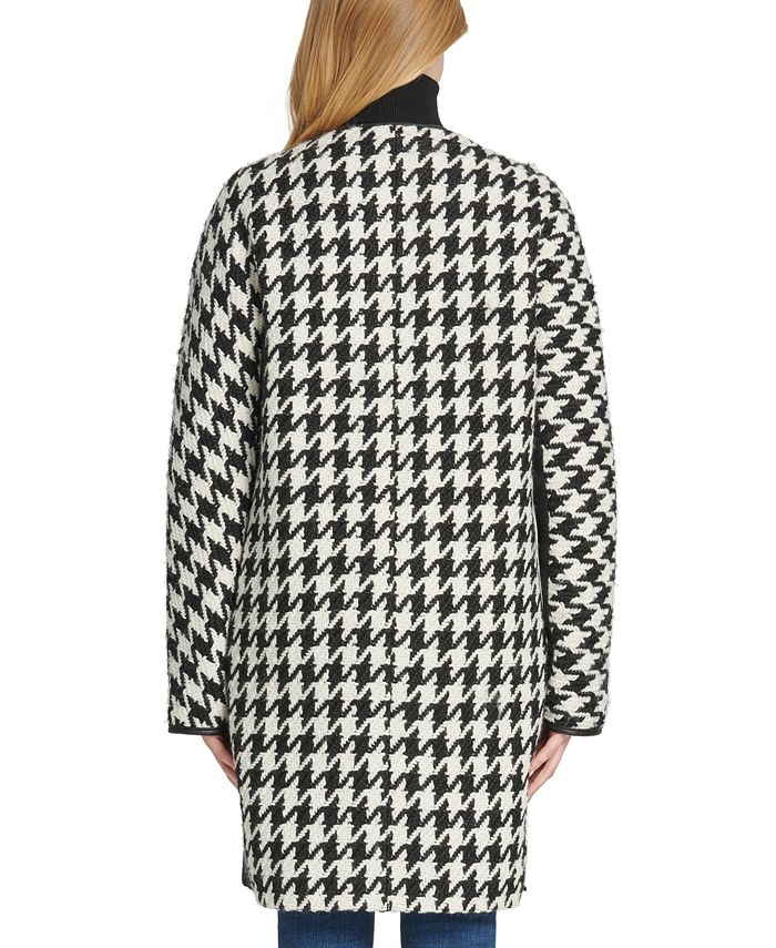 DKNY Faux-Leather-Trim Houndstooth Coat & Reviews - Coats & Jackets ...