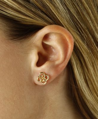 Twist Clover Stud Earrings Set in 14k Yellow Gold