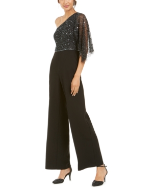 image of Adrianna Papell Embellished One-Shoulder Jumpsuit