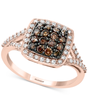 image of Effy Diamond Square Halo Cluster Ring (3/4 ct. t.w.) Ring in 14k Rose Gold