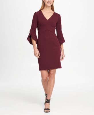 DKNY Women's V-Neck Tulip Sleeve Sheath Dress - Polyester & Spandex Blend For Travel, Work & Date Night