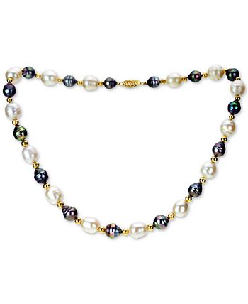 Macy's - Cultured White Baroque Freshwater Pearl (10mm) & Cultured Baroque Tahitian Pearl (8mm) 18" Collar Necklace in 14k Gold