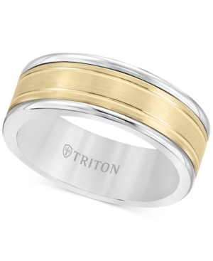 image of Triton Men-s Two-Tone Inlay Band in White Tungsten Carbide & 14k Gold