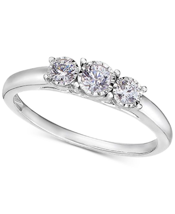Macy's - Diamond Three Stone Engagement Ring (1/4 ct. t.w.) in 14k White Gold