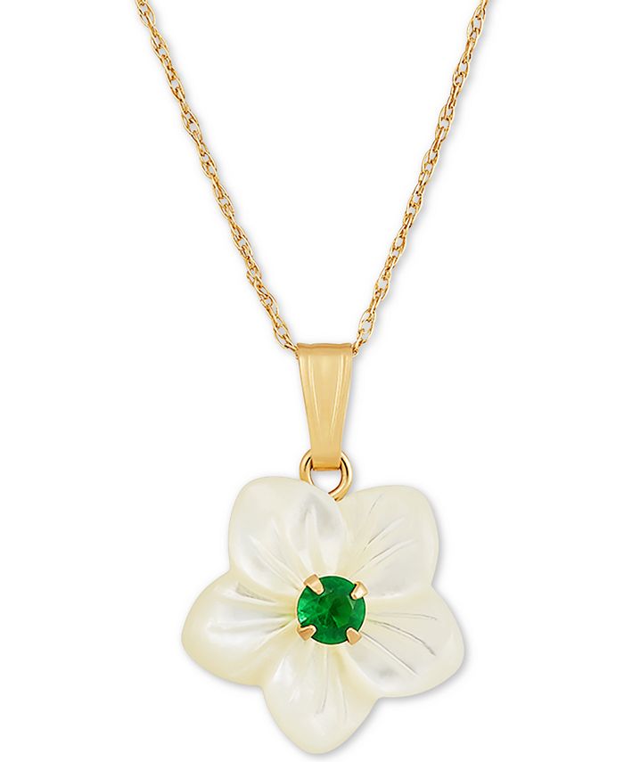 Macy's - Mother-of-Pearl & Lab-Created Emerald (0.12 ct. t.w.) 18" Pendant Necklace in 10k Gold