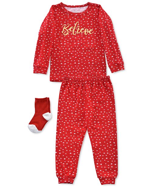 Max Olivia Baby Toddler Girls 3 Pc Believe Pajamas Socks