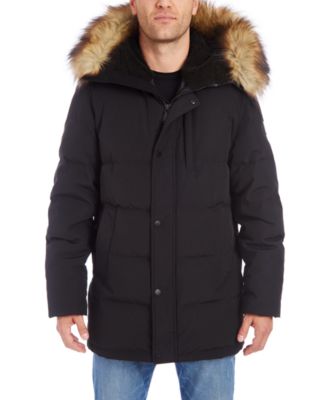 bohlen down & feather bomber jacket with removable genuine coyote fur trim hood