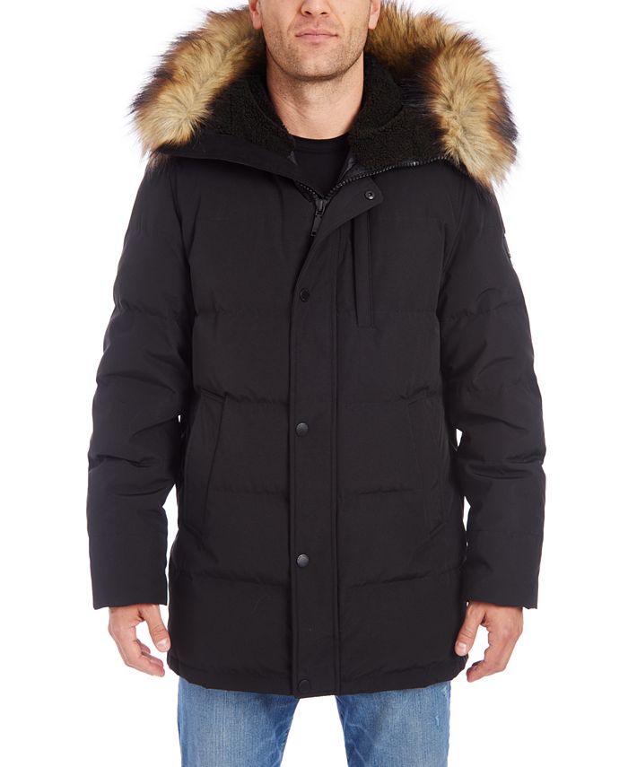 Vince Camuto Men's Channeled Parka with Faux Fur Trimmed & Sherpa Lined ...