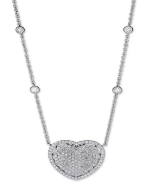 image of Diamond Pave Heart Pendant Necklace (2-1/10 ct. t.w.) in 14k White Gold, 15