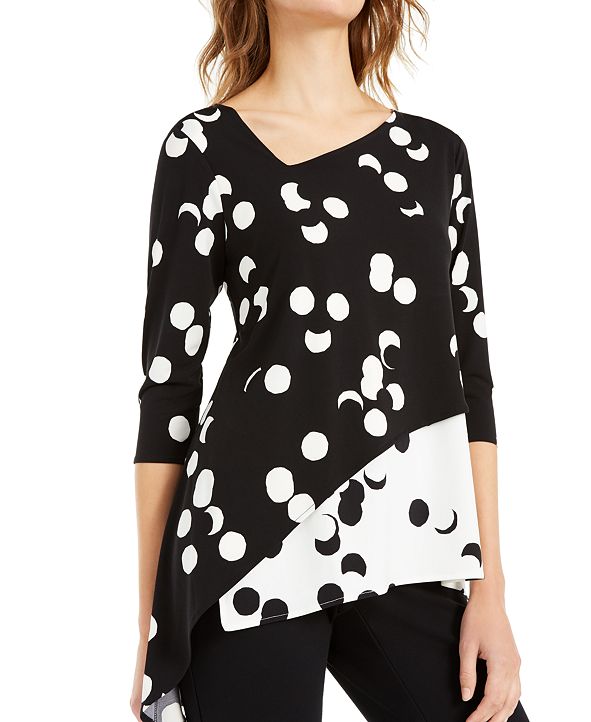 Alfani Printed Asymmetric 3 4 Sleeve Top Created For Macy S And Reviews Tops Women Macy S