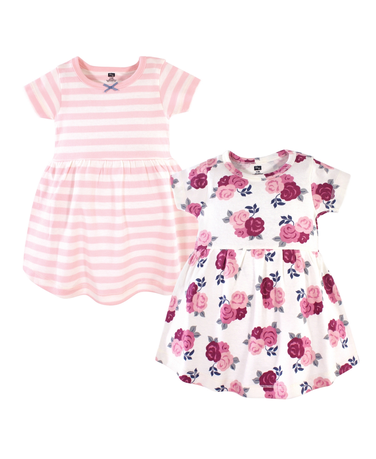Hudson Baby Toddler Girls Cotton Short-Sleeve Dresses 2pk,- Blush floral