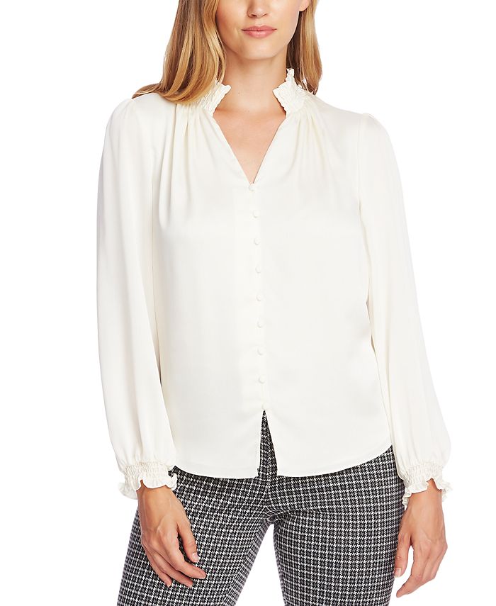 Vince camuto smocked neck outlet blouse