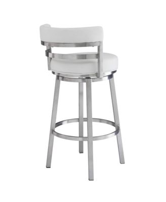 Madrid 30" Bar Height Swivel Gray Artificial leather and Brushed Stainless Steel Bar Stool
