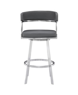 Saturn 30" Bar Height Swivel Gray Artificial leather and Brushed Stainless Steel Bar Stool