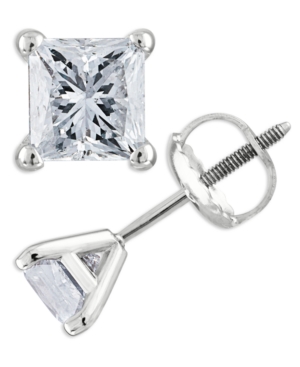 image of Certified 1 ct. t.w. Princess-Cut Diamond Stud Earrings in 14k White Gold