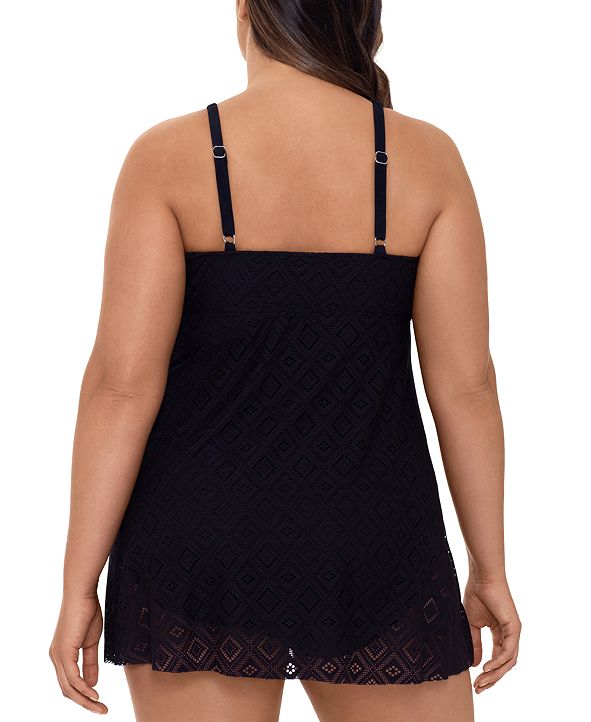 Swim Solutions Plus Size Crochet Flyaway Tummy Control Swimdress